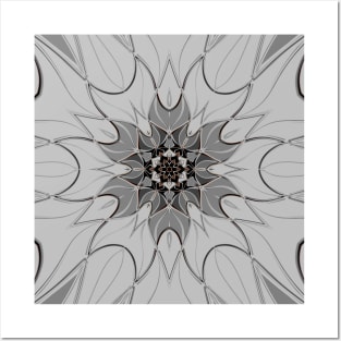 Cartoon Mandala Flower Grey Posters and Art